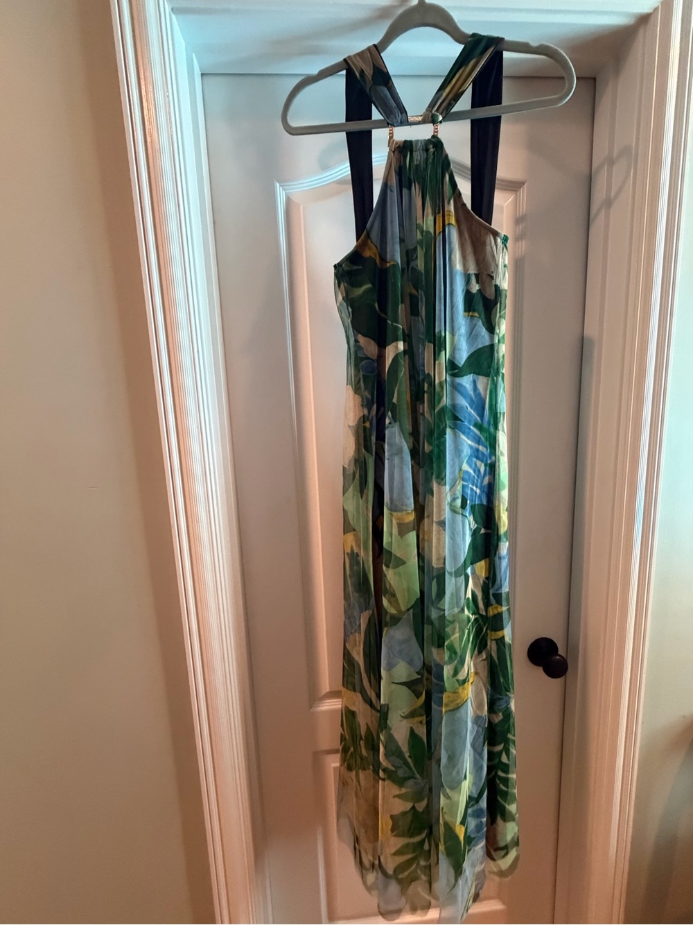 Printed Green Leaf Halter Dress by Candalite